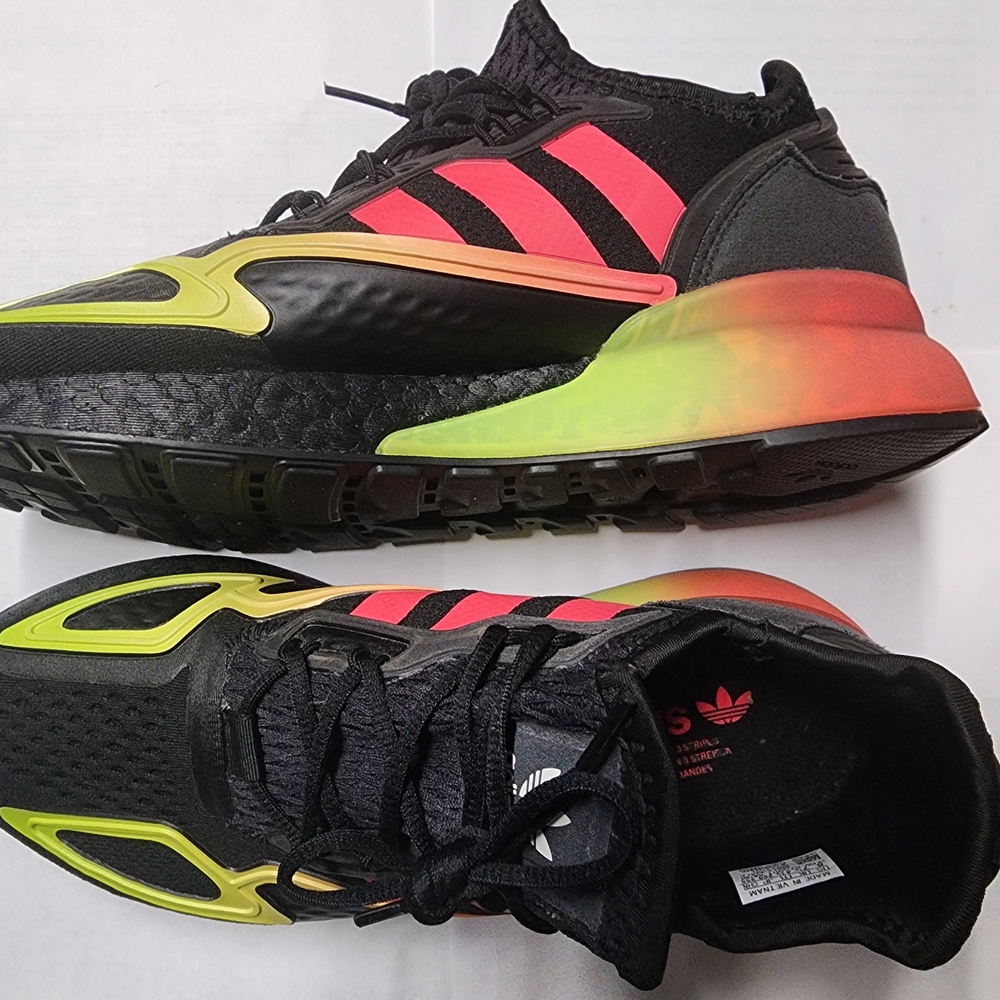 Adidas Black with Neon Pink and Green Accents Sneakers
